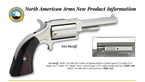 NORTH AMERICAN ARMS SHERIFF 22LR/22MAG 2.5" SS 5SH